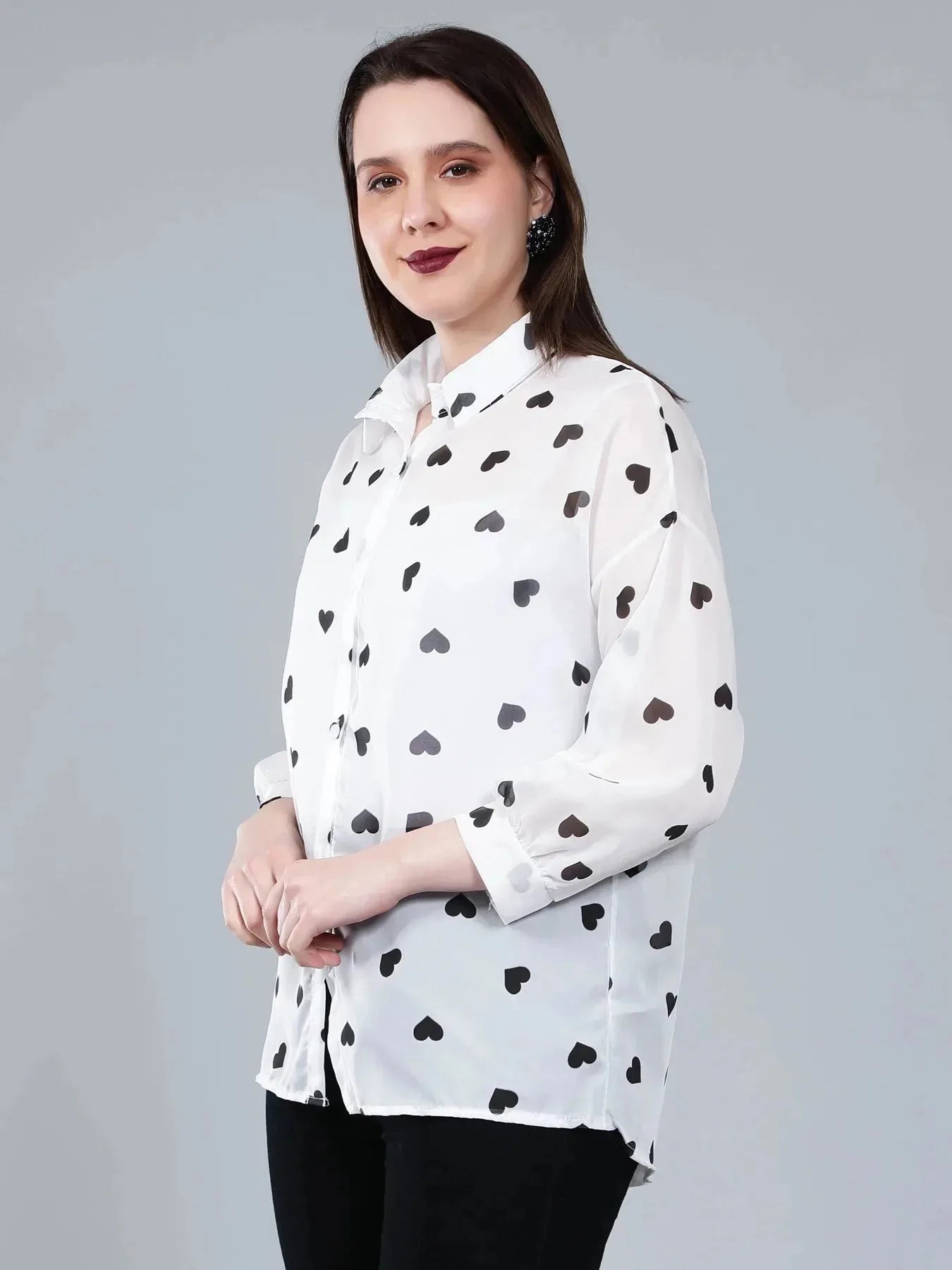 Heart Print Sheer Shirt