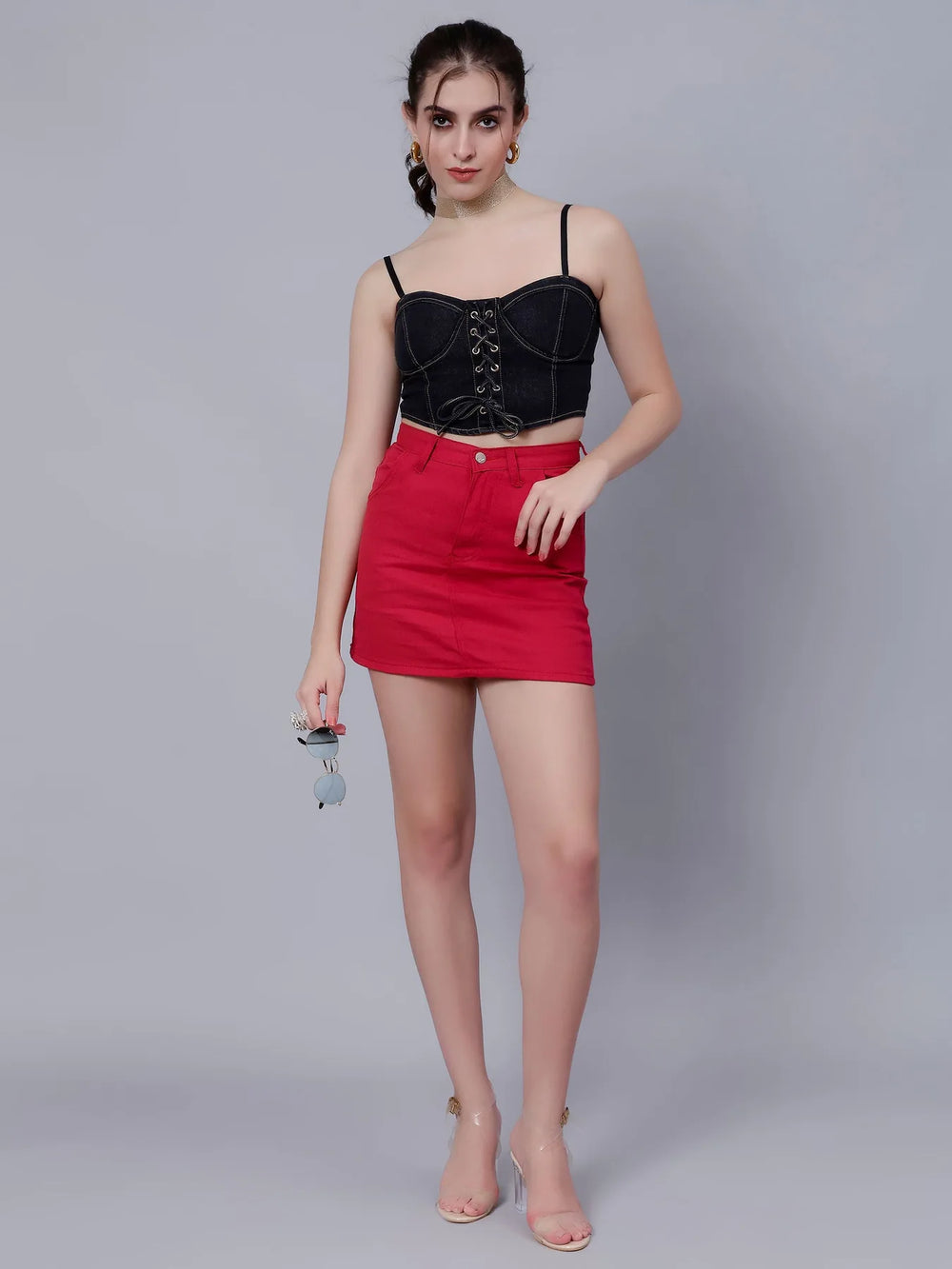 High Waist A-line Denim Skirt