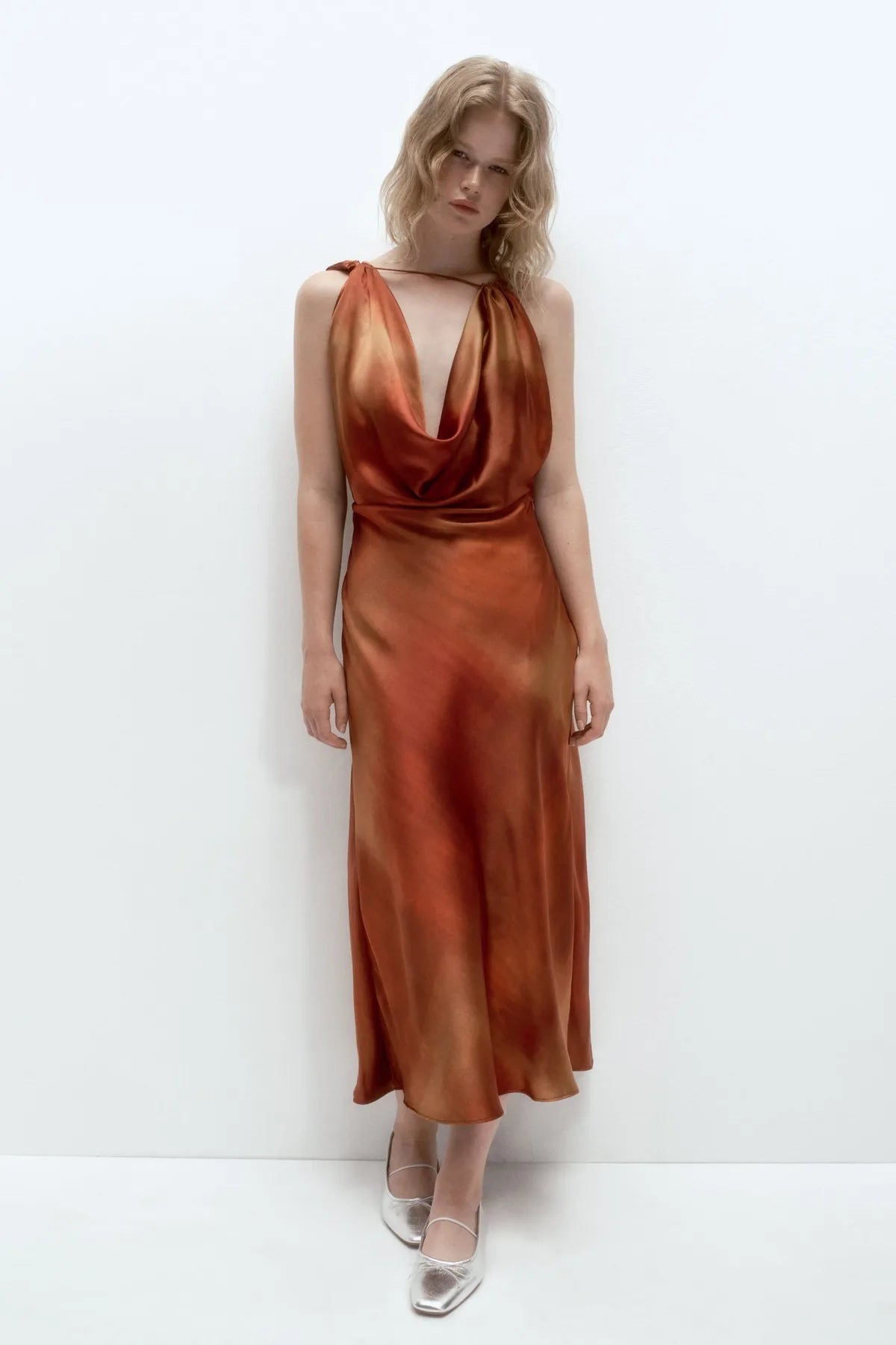 Cowl Neck Satin Dress