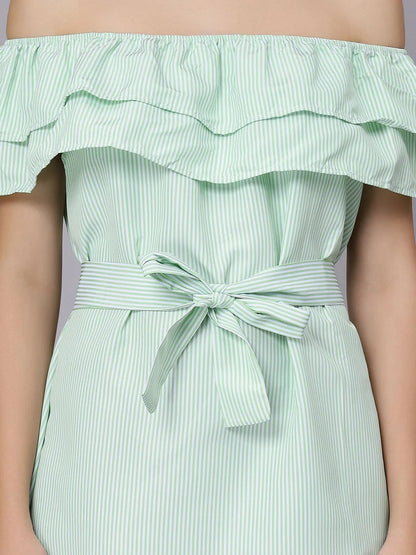 Striped Off-Shoulder Short Dress