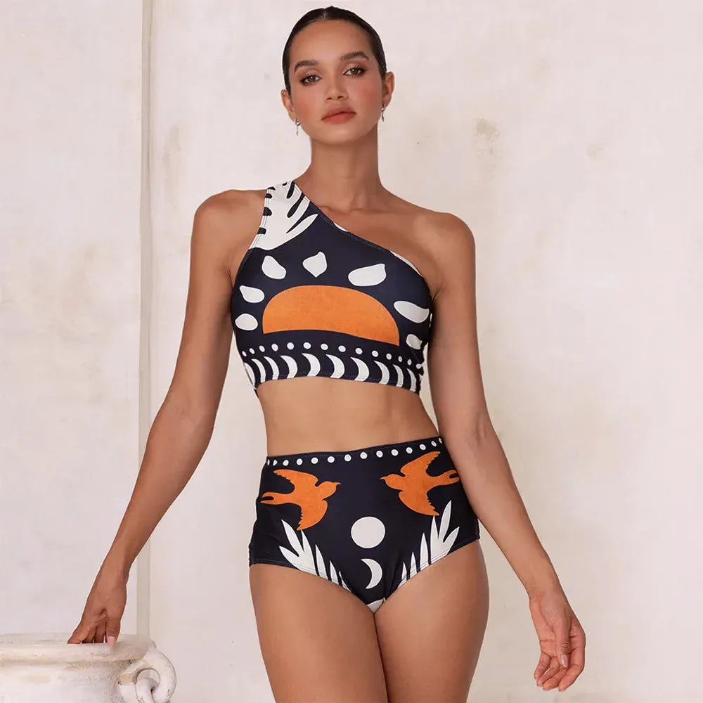 Abstract Printed Bikini and Pant Set