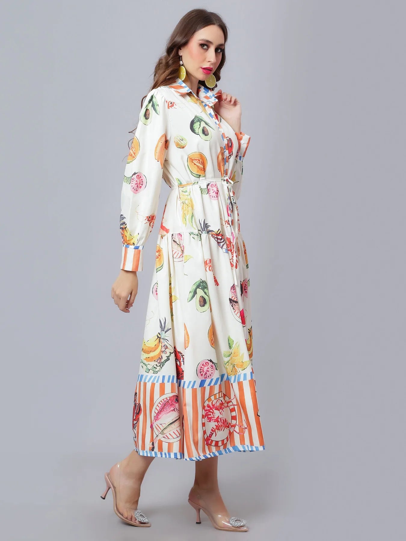 Tropical Fruit Printed Midi Dress