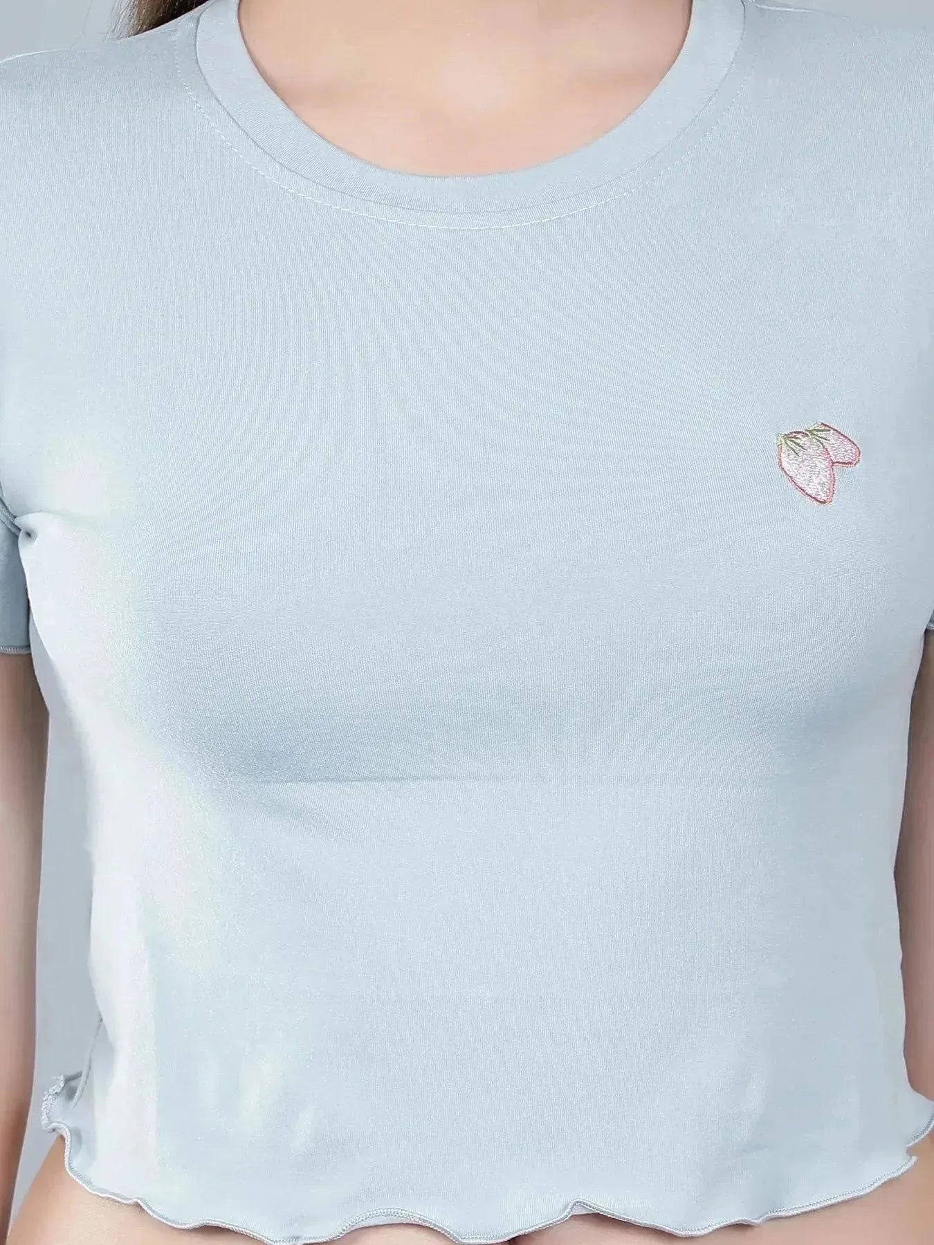 Strawberry Embroidery Crop Tee