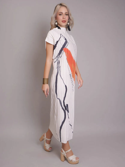 Printed Pleated Midi Dress