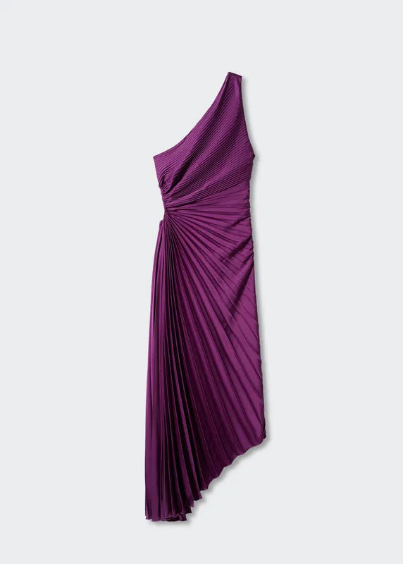 One-Shoulder Pleated Maxi Dress