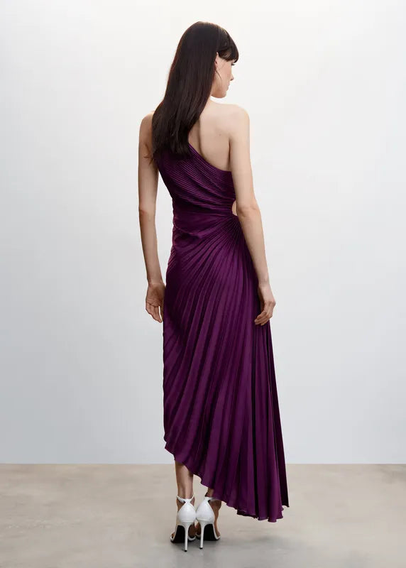 One-Shoulder Pleated Maxi Dress