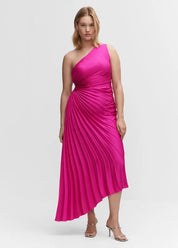 One-Shoulder Pleated Maxi Dress