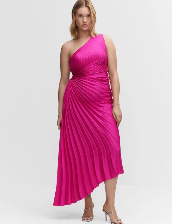 One-Shoulder Pleated Maxi Dress