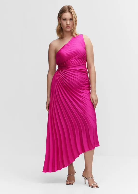 One-Shoulder Pleated Maxi Dress