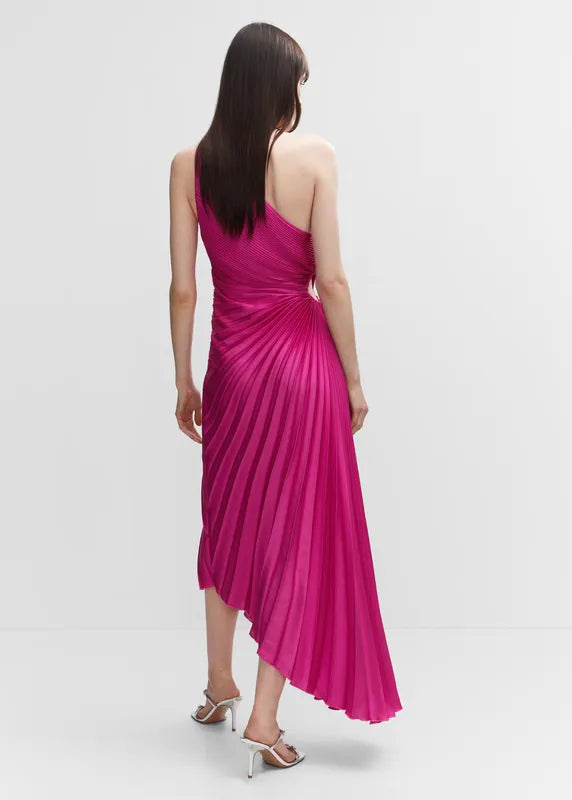One-Shoulder Pleated Maxi Dress