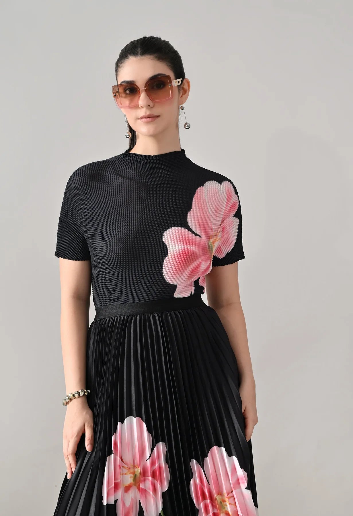 Floral Printed Pleated Two-Piece Set