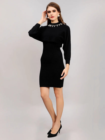 Pearl Embellished Winter Knitted Two-Piece Set