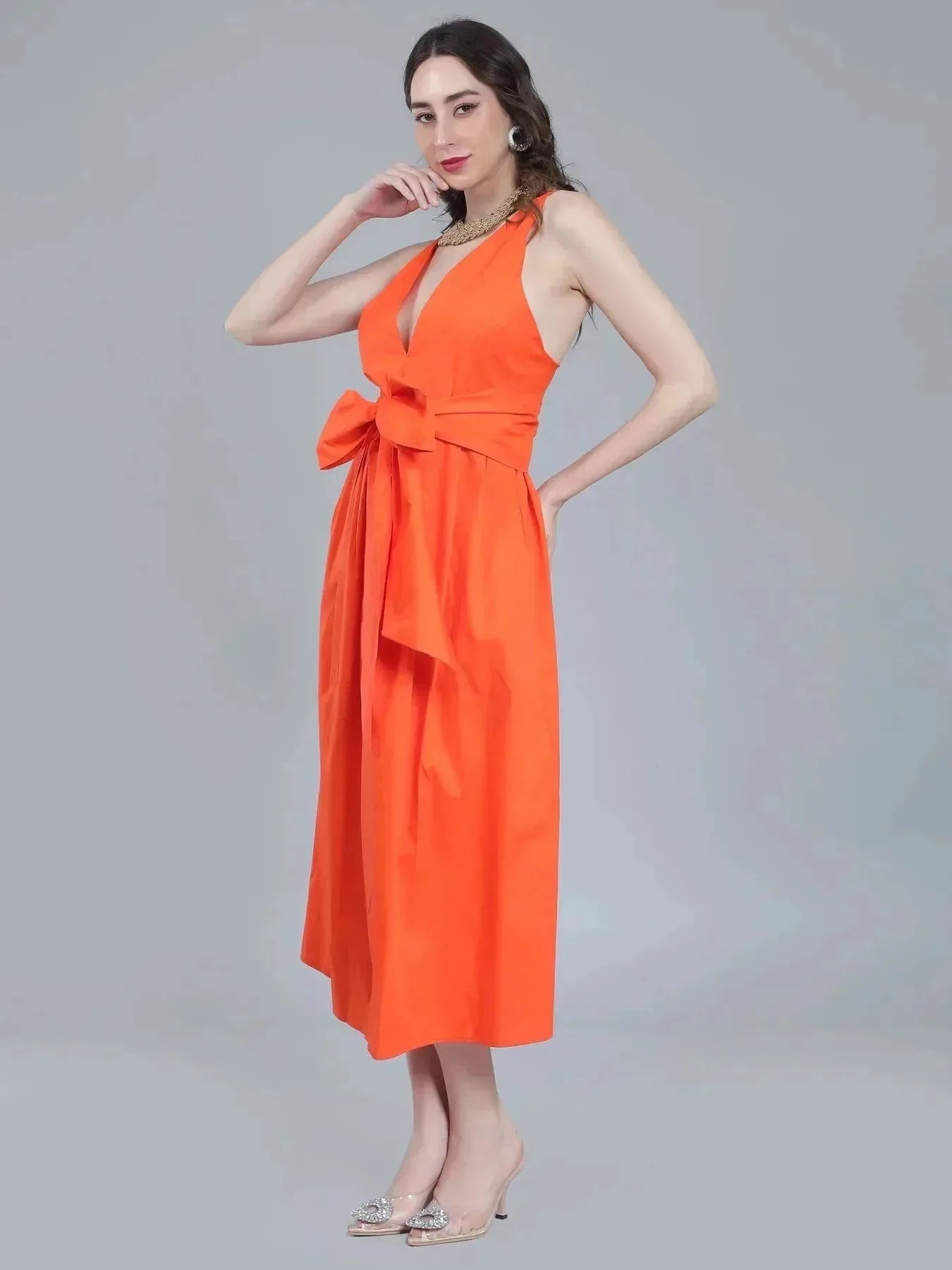 Deep V-Neck Cotton Dress