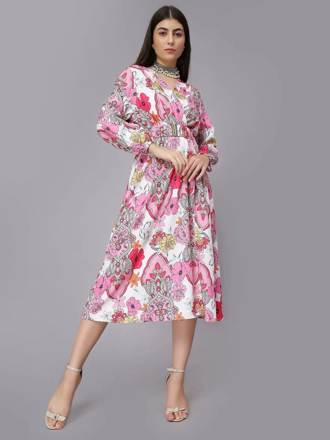 Abstract Floral Pattern Midi Dress