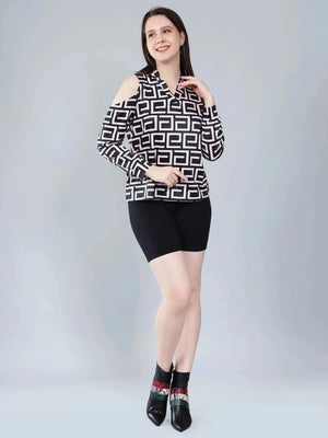 Geometrical Cold Shoulder Blouse