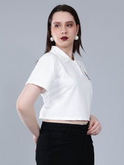 Bear Embroidered Cropped Polo Tee
