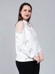 Cold Shoulder Heart Printed Blouse