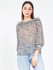 Neck ruffle Animal Print Blouse