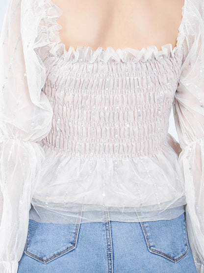 Tulle Smocking Glitter Top