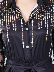 Tulle Sleeves Printed Jumpsuit