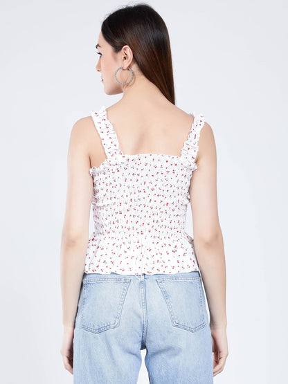 Smocking Cherry Print Top