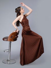 Fan Pleats One-Shoulder Dress
