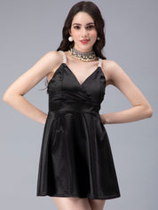 Pearl Straps Front Overlap Dress