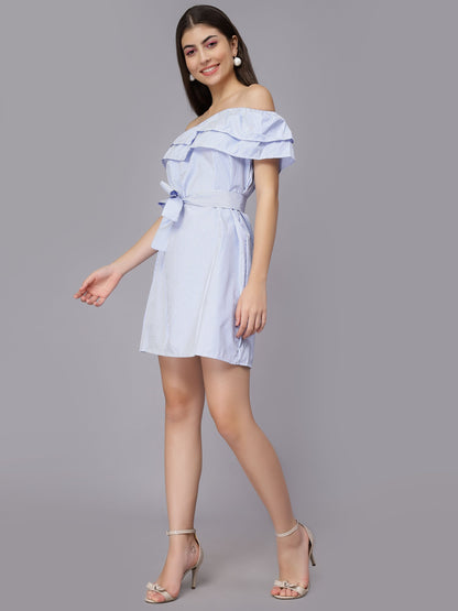 Striped Off-Shoulder Short Dress