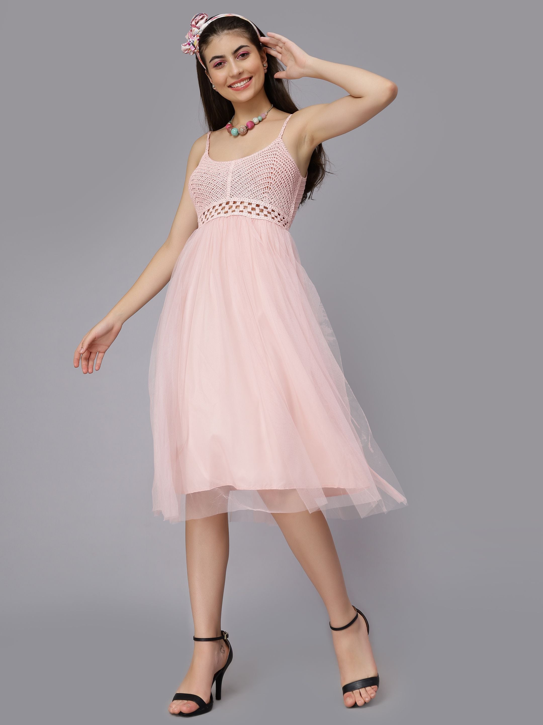 Summer Crochet Tulle Midi Dress