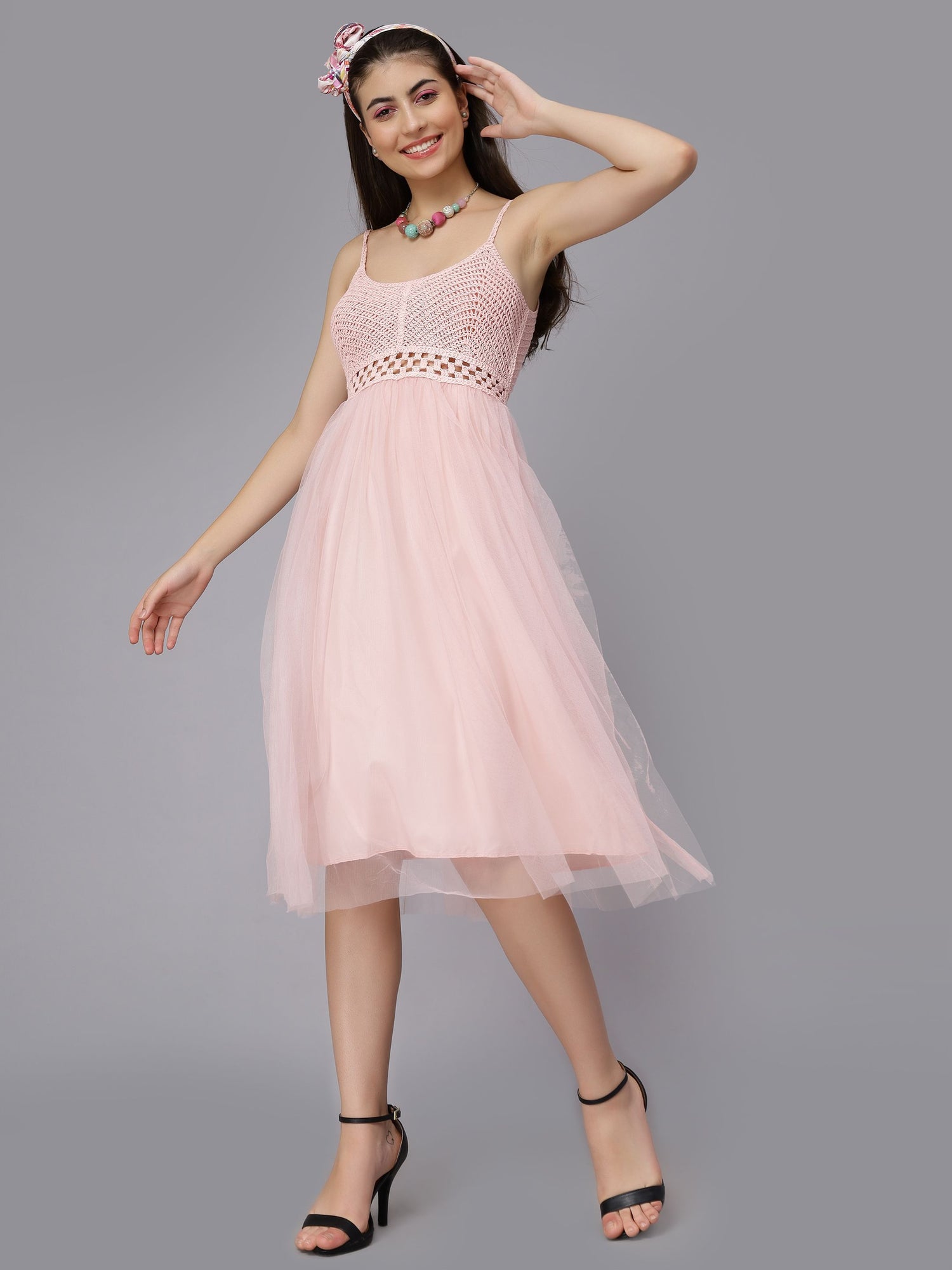 Summer Crochet Tulle Midi Dress