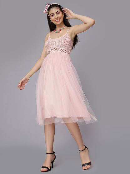 Summer Crochet Tulle Midi Dress