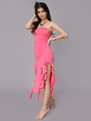 Ruffle Trim Split Thigh Tube Dress