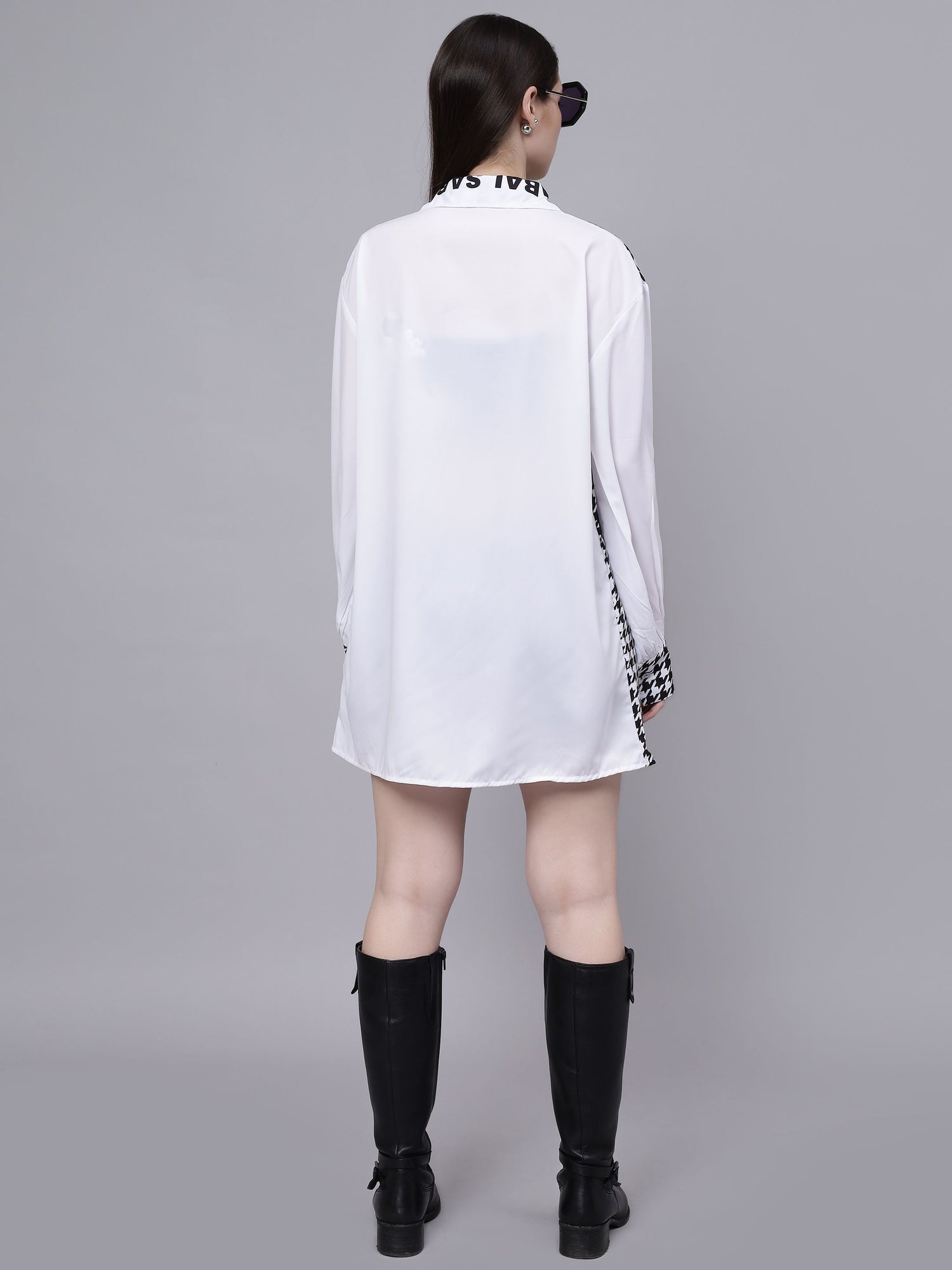 Houndstooth Pattern Oversized Shirt
