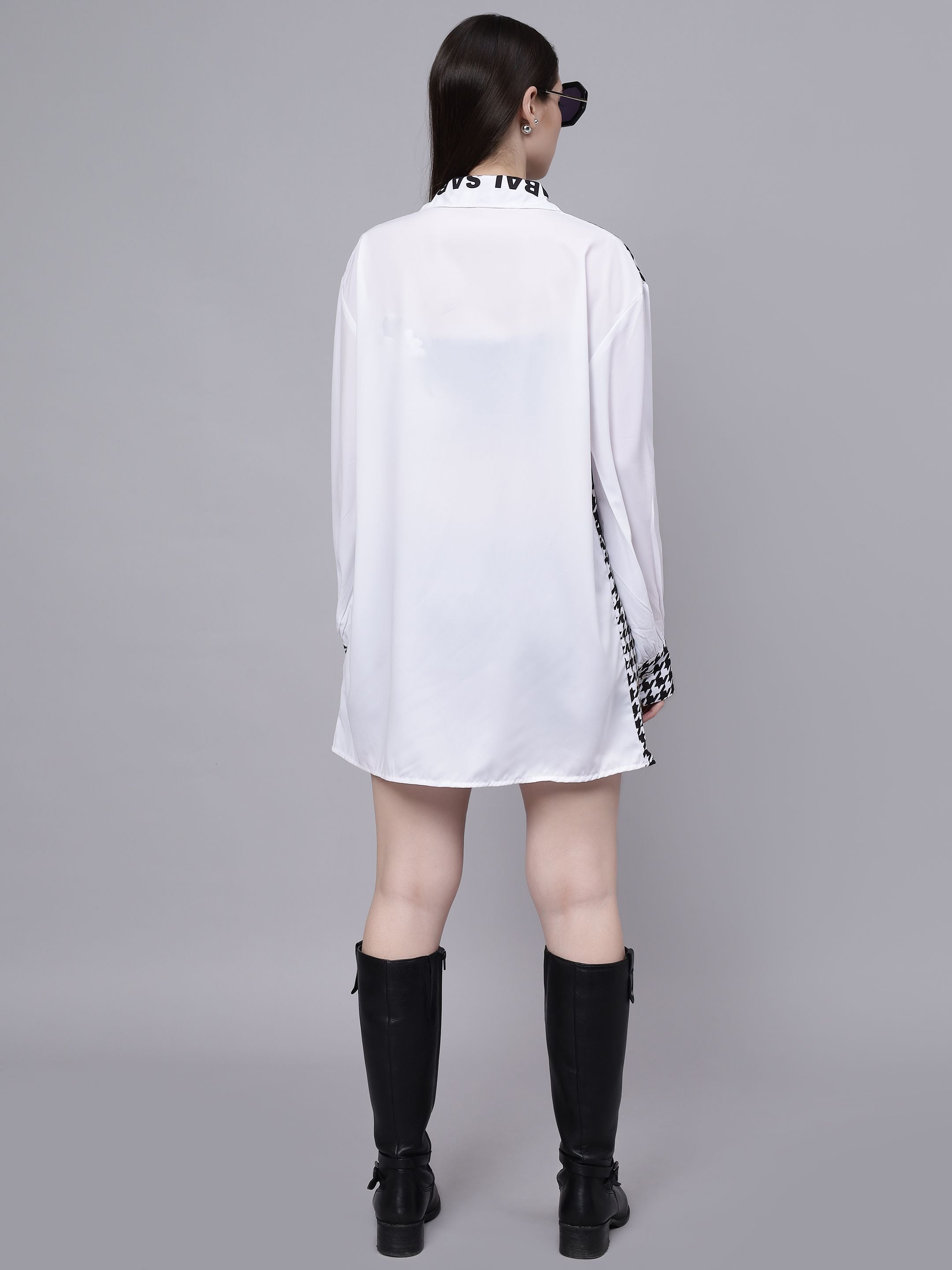 Houndstooth Pattern Oversized Shirt