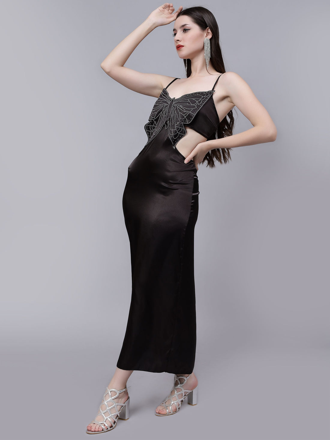 Rhinestone Butterfly Patch Slip Dress