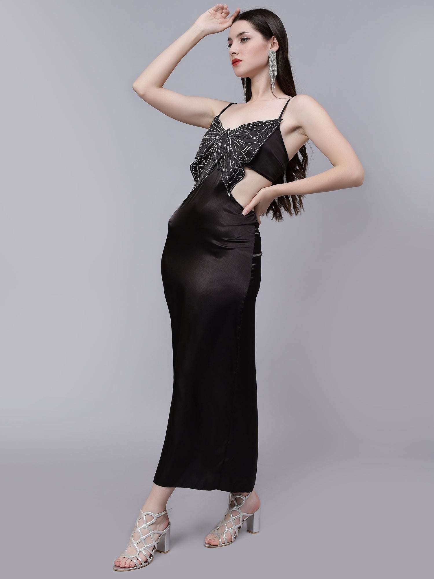 Rhinestone Butterfly Patch Slip Dress