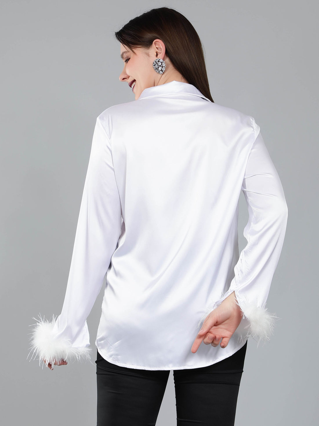 Feather Cuff Satin Shirt