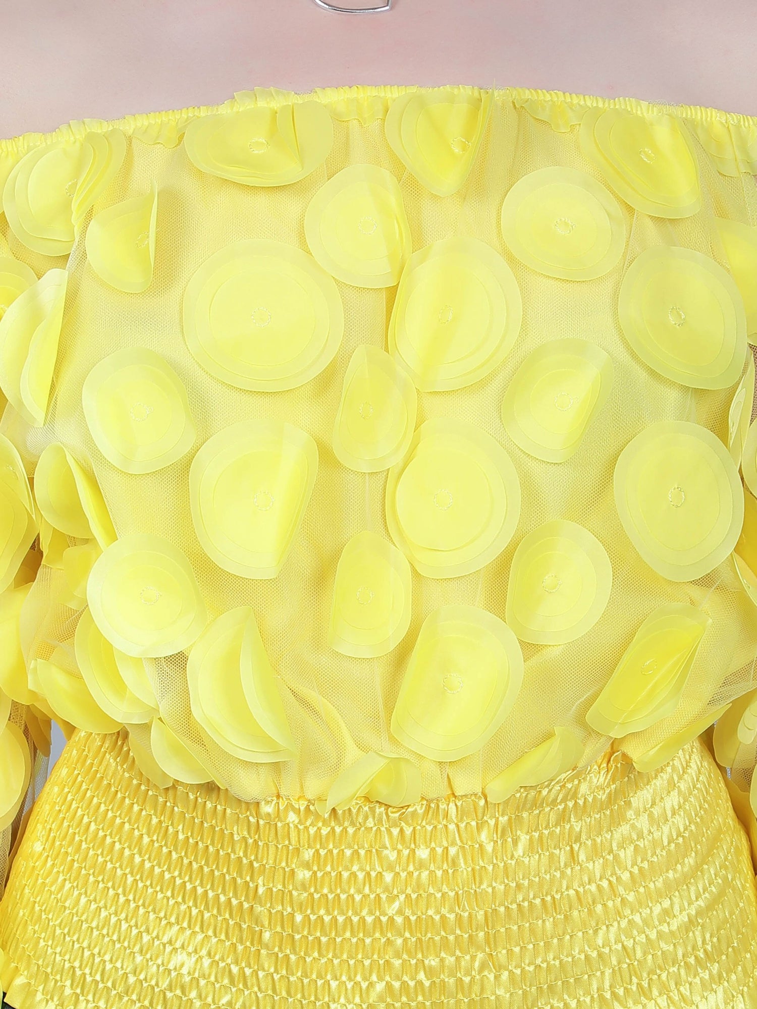 Lantern Sleeve Mesh Ruched Blouse