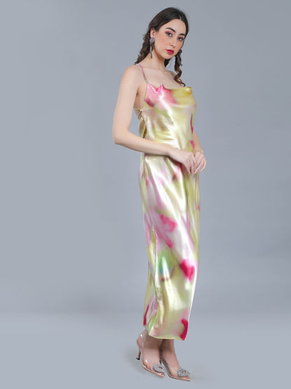 Splash Color Cowl Slip Dress