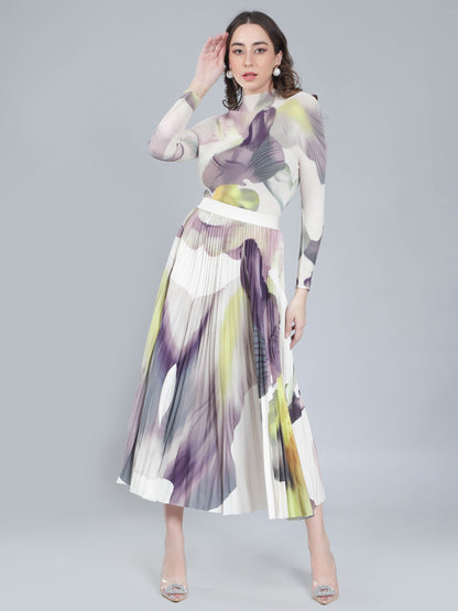 Chromatic Printed Pleated Two Piece Set