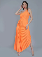 One-Shoulder Pleated Maxi Dress