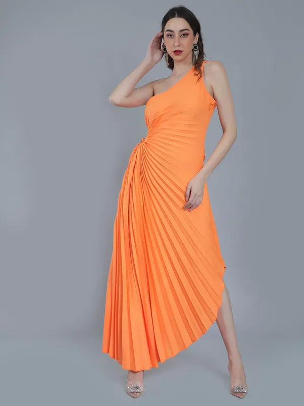 One-Shoulder Pleated Maxi Dress