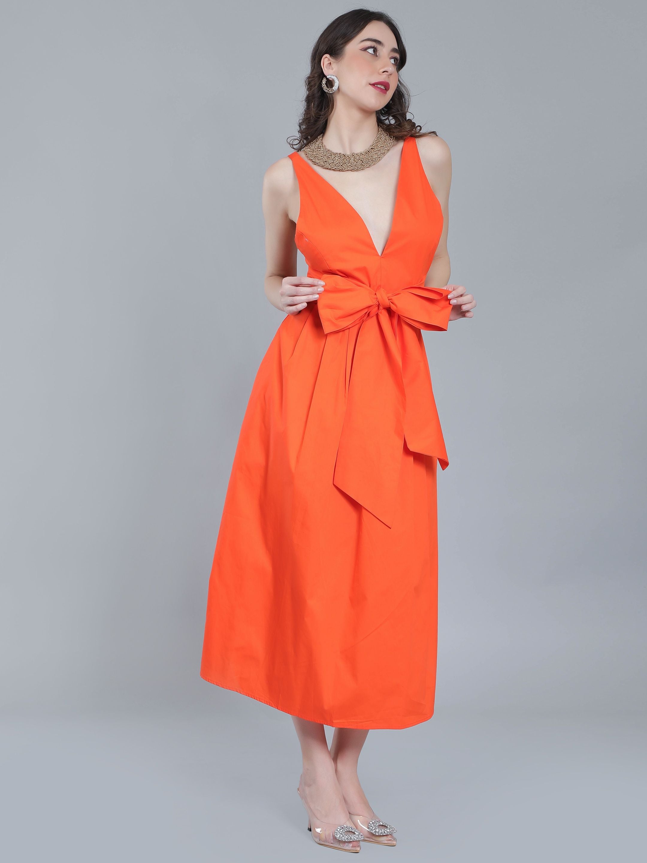 Deep V-Neck Cotton Dress
