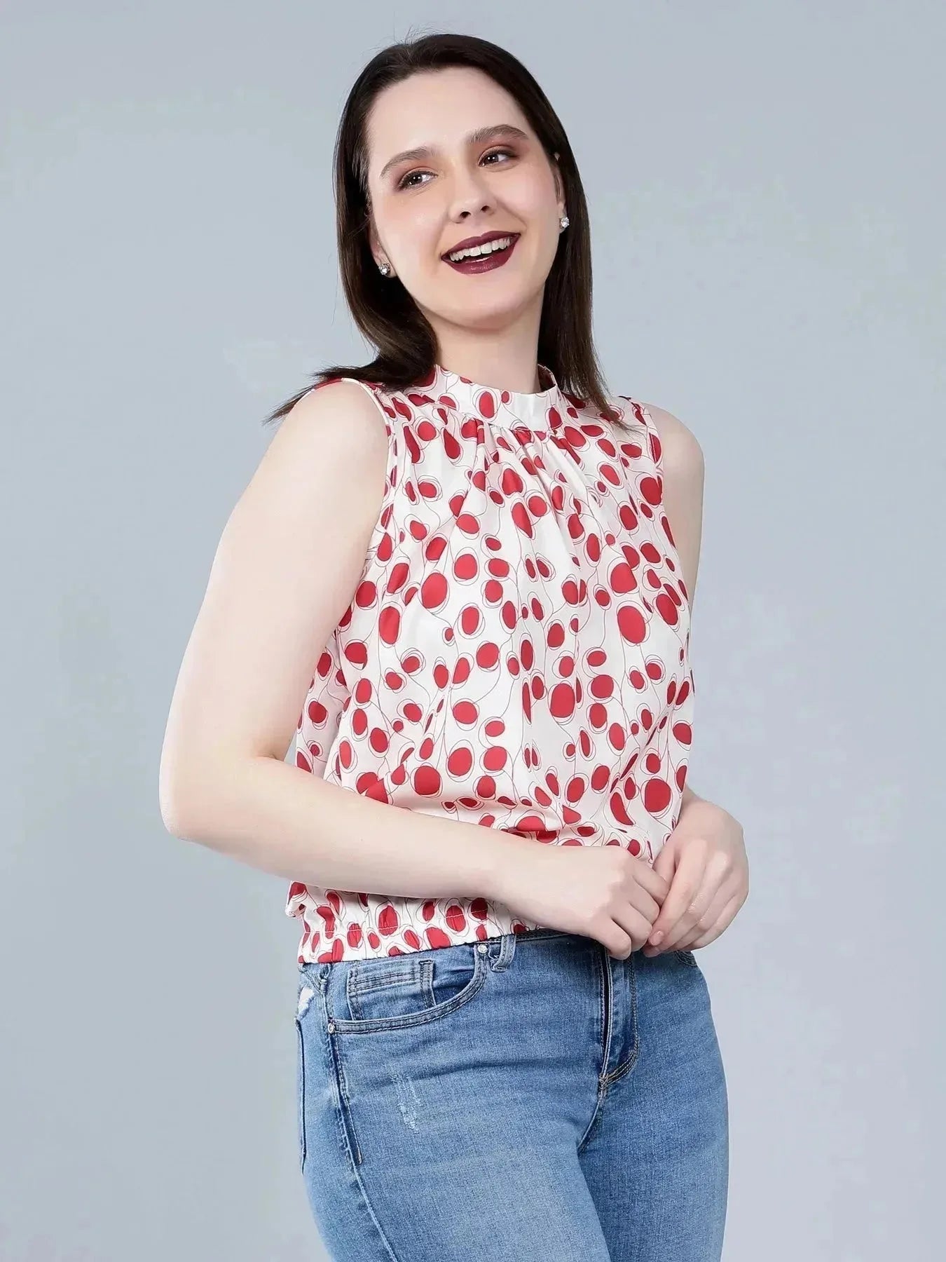 Band Neck Sleeveless Blouse