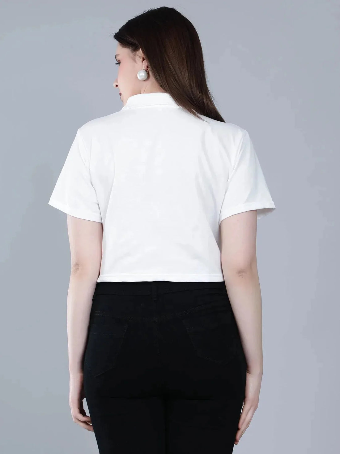 Bear Embroidered Cropped Polo Tee