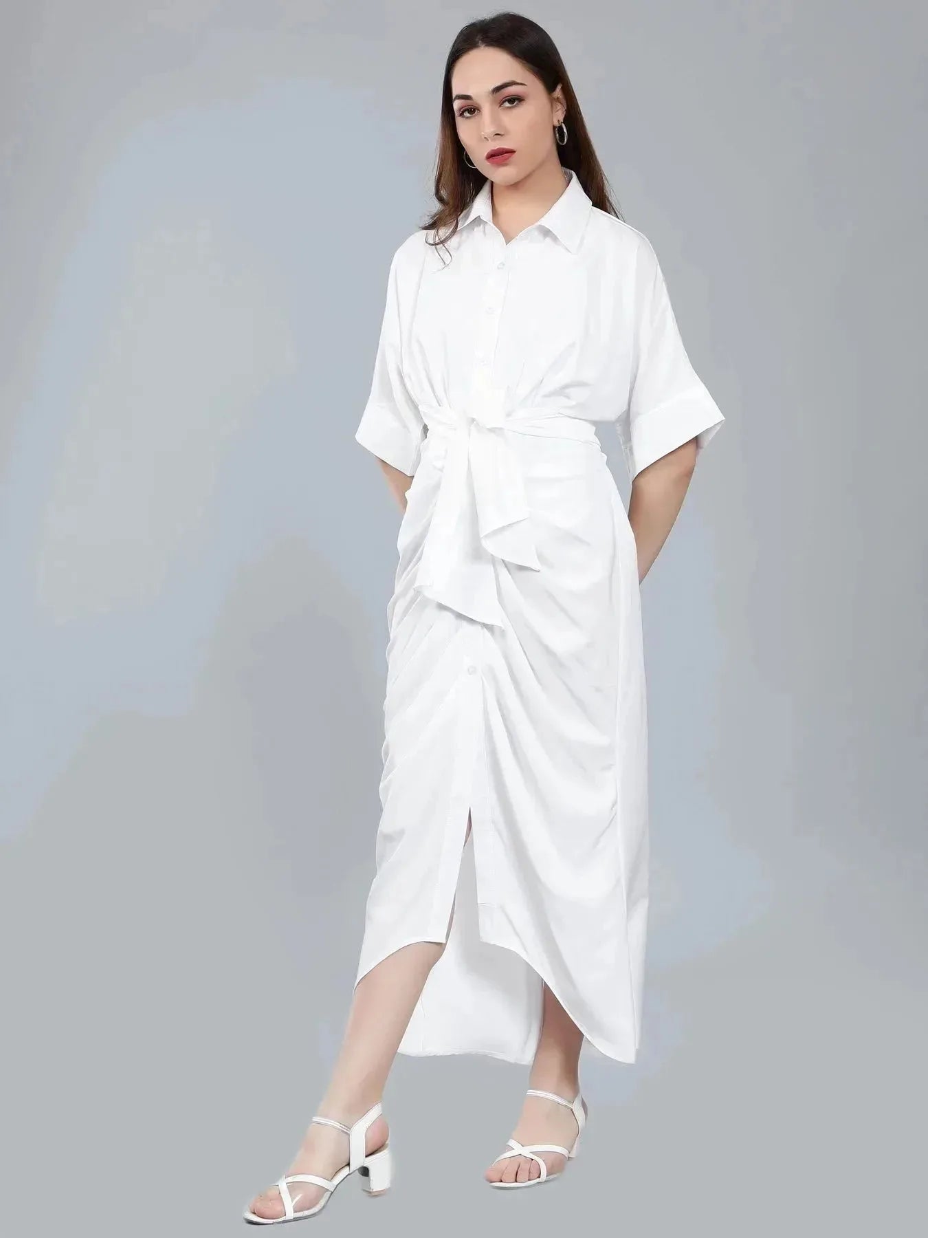 Cinched Waist Belted Shirt Dress