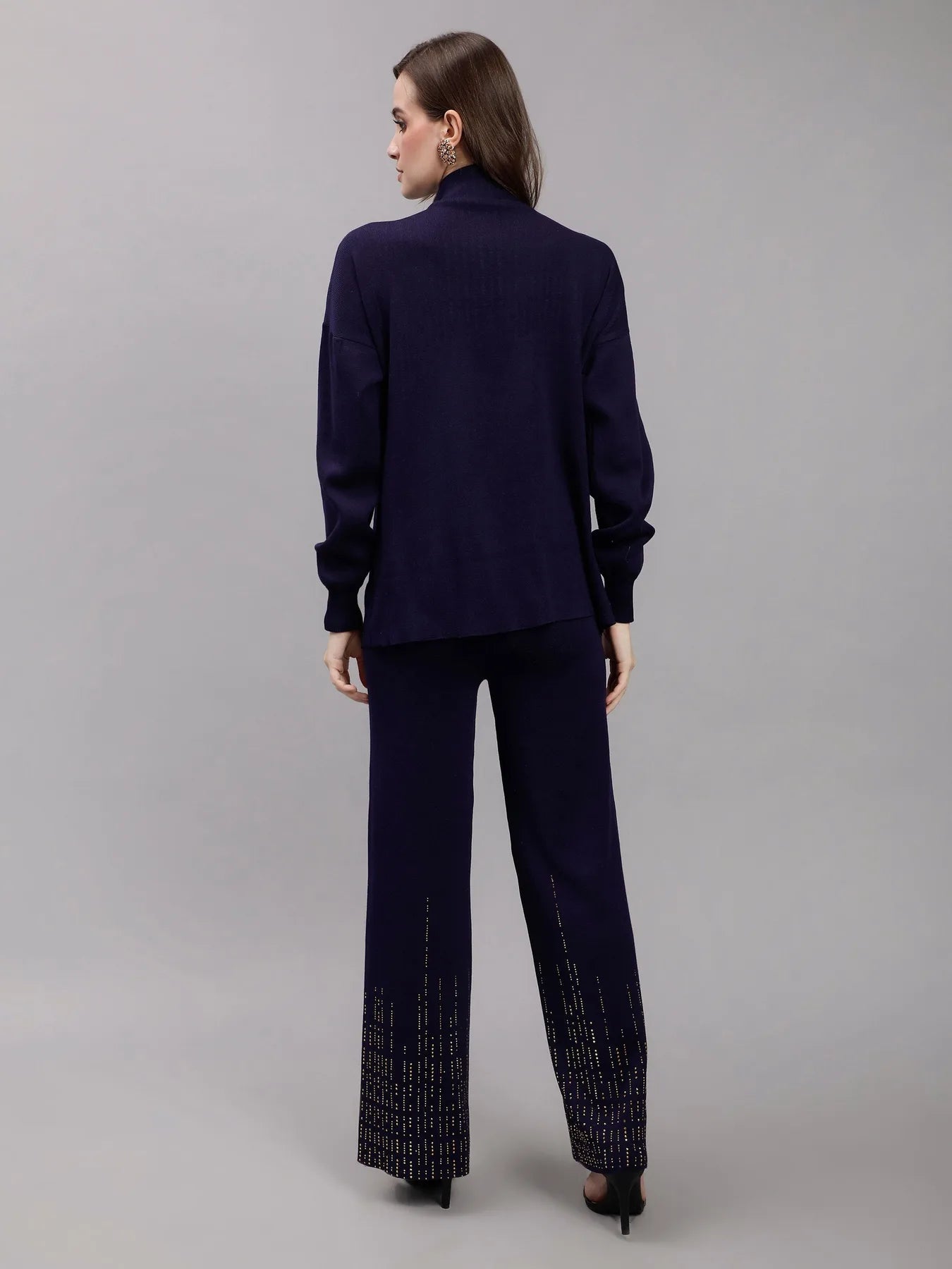 Metallic Rhinestone Knitted Two Piece Set