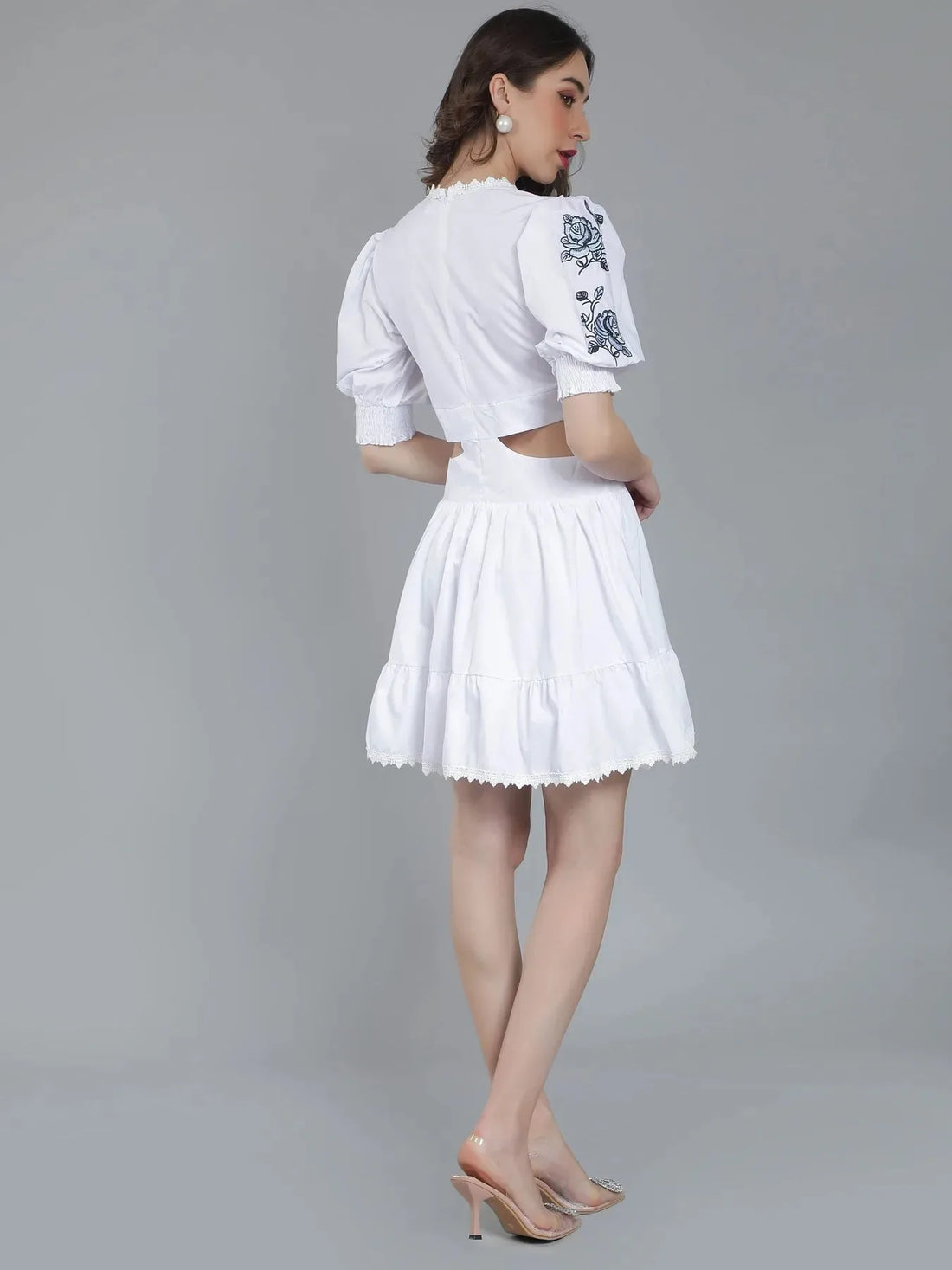 Flower Embroidery Waist Cut Out Dress