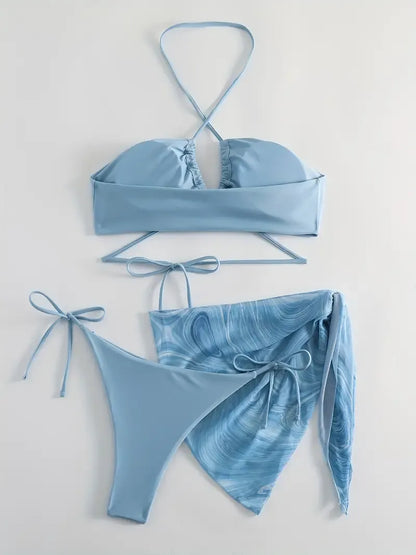 Swirl Bikini Three Piece Swimsuit