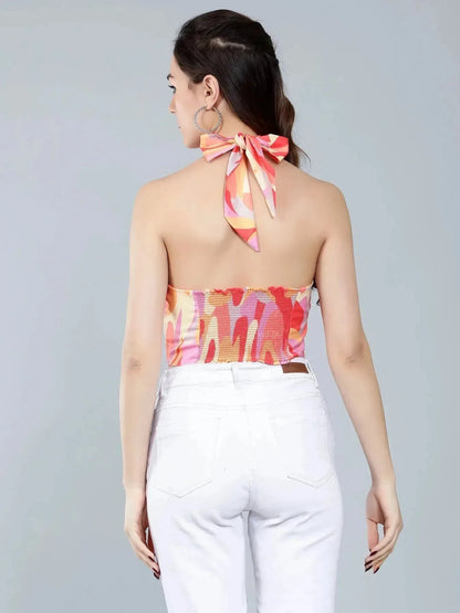 Abstract Print Cross Halter Top